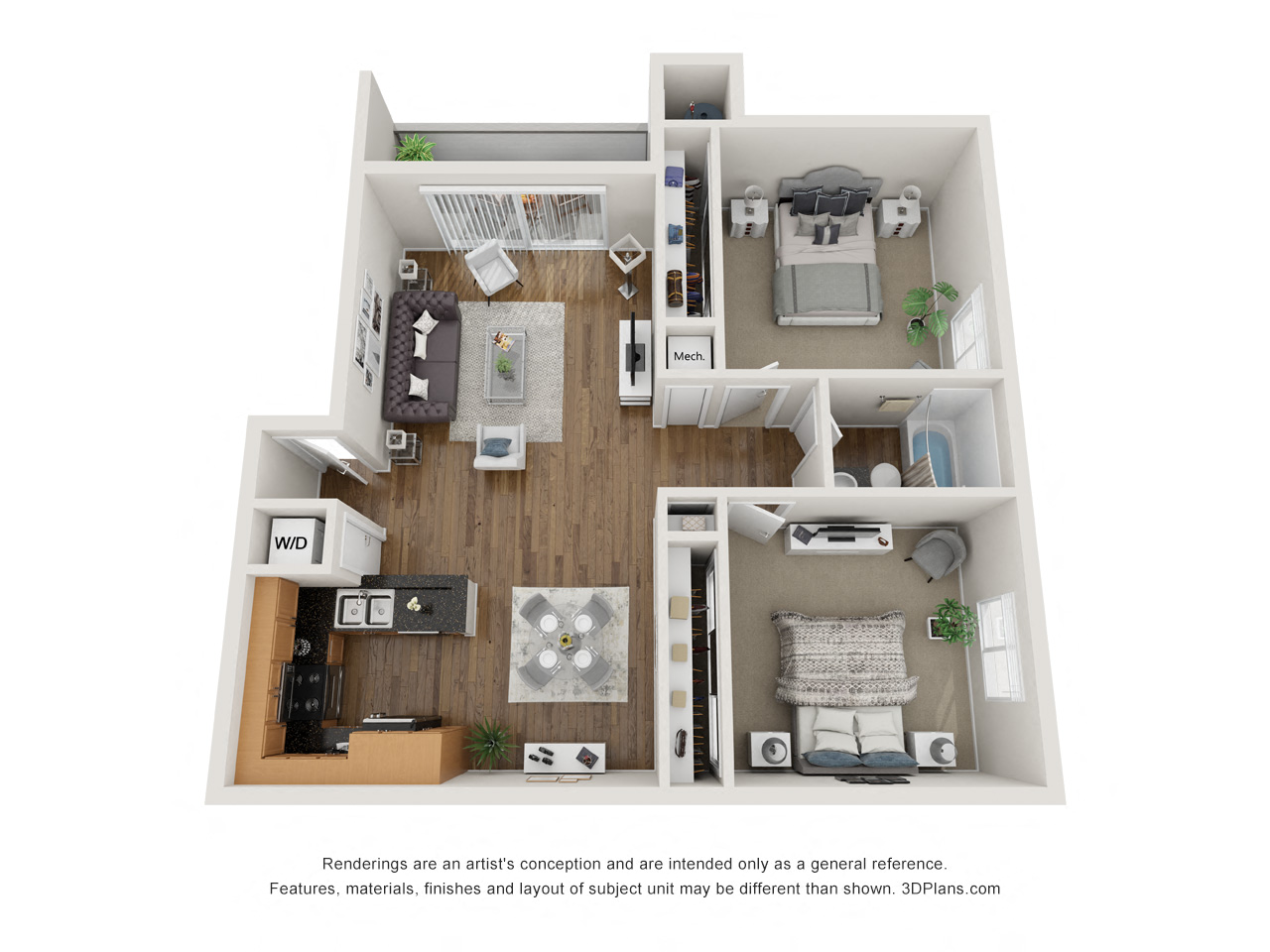 Floor plan for 2 beds, 1 bath, 824 sqft